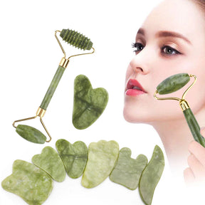 2Pcs/Kit Gua Sha Massager for Face Care Jade Rollers Beauty Health Skin Scraping Chin Lifting Natural Stone Gouache Massage