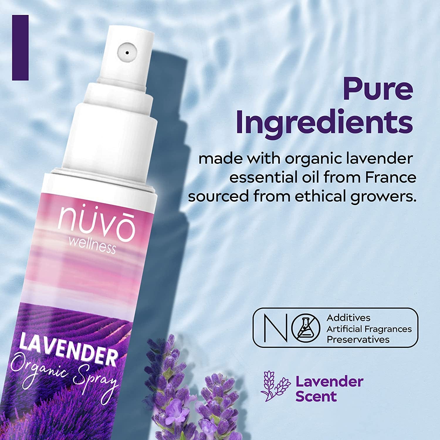 NUVO WELLNESS Travel Size Pillow Spray - Room, Linen & Deep Sleep Spray Made with Therapeutic Essential Oils - Organic French Lavender - (3.3Oz)