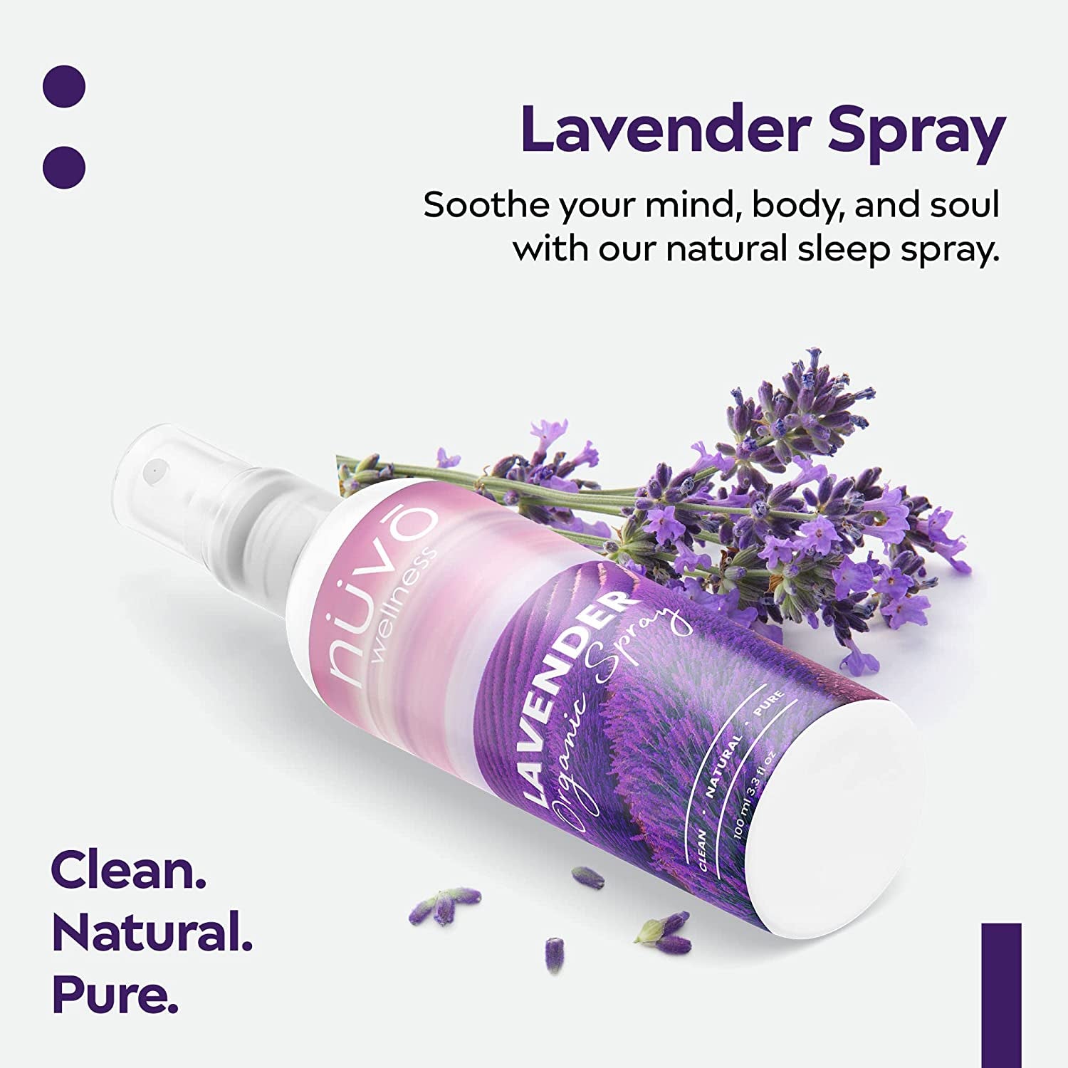 NUVO WELLNESS Travel Size Pillow Spray - Room, Linen & Deep Sleep Spray Made with Therapeutic Essential Oils - Organic French Lavender - (3.3Oz)