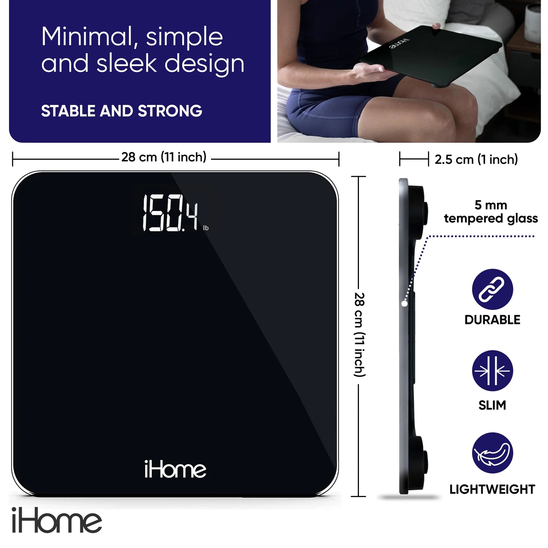 Digital Bathroom Scale 400 Lbs Weighing Scale for Body Weight with LED Display, Black