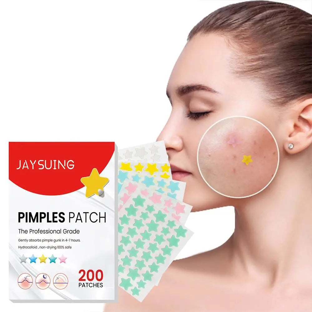 200Pcs Star Shape Pimple Patches Colorful Hydrocolloid Pimple Healing Sticker Cute Strong Absorption Zit Patches Face Care