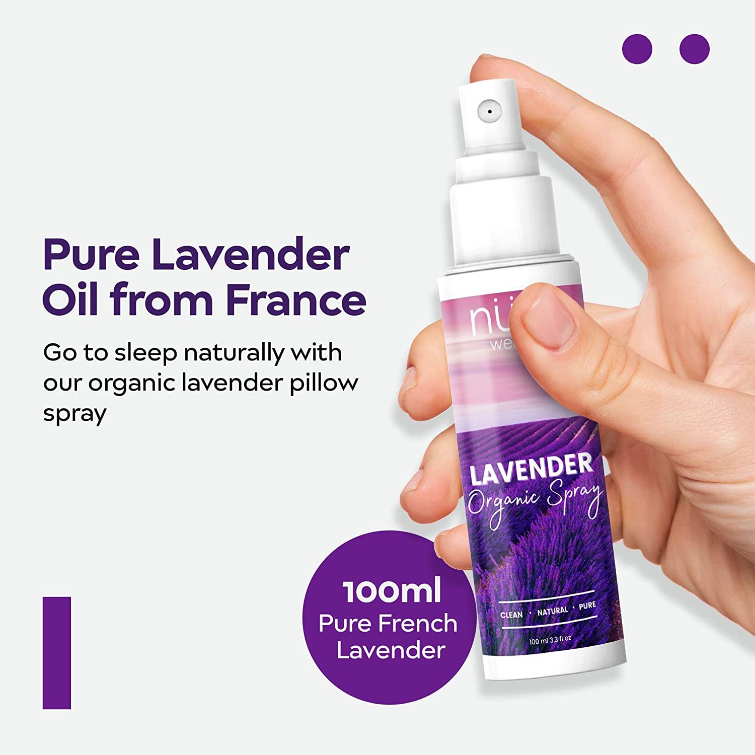 NUVO WELLNESS Travel Size Pillow Spray - Room, Linen & Deep Sleep Spray Made with Therapeutic Essential Oils - Organic French Lavender - (3.3Oz)