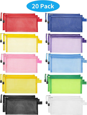 20 Pack 10 Colors Zipper Mesh Pouch, Zipper Bag Multipurpose Travel Bags for Office Supplies Cosmetics Travel Accessories Multicolor