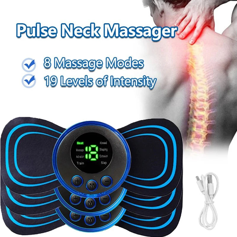 Electric Neck Massager 8 Modes 19 Levels Muscle Massager Beauty Health Portable Cervical Massage Relaxation Treatment Tool