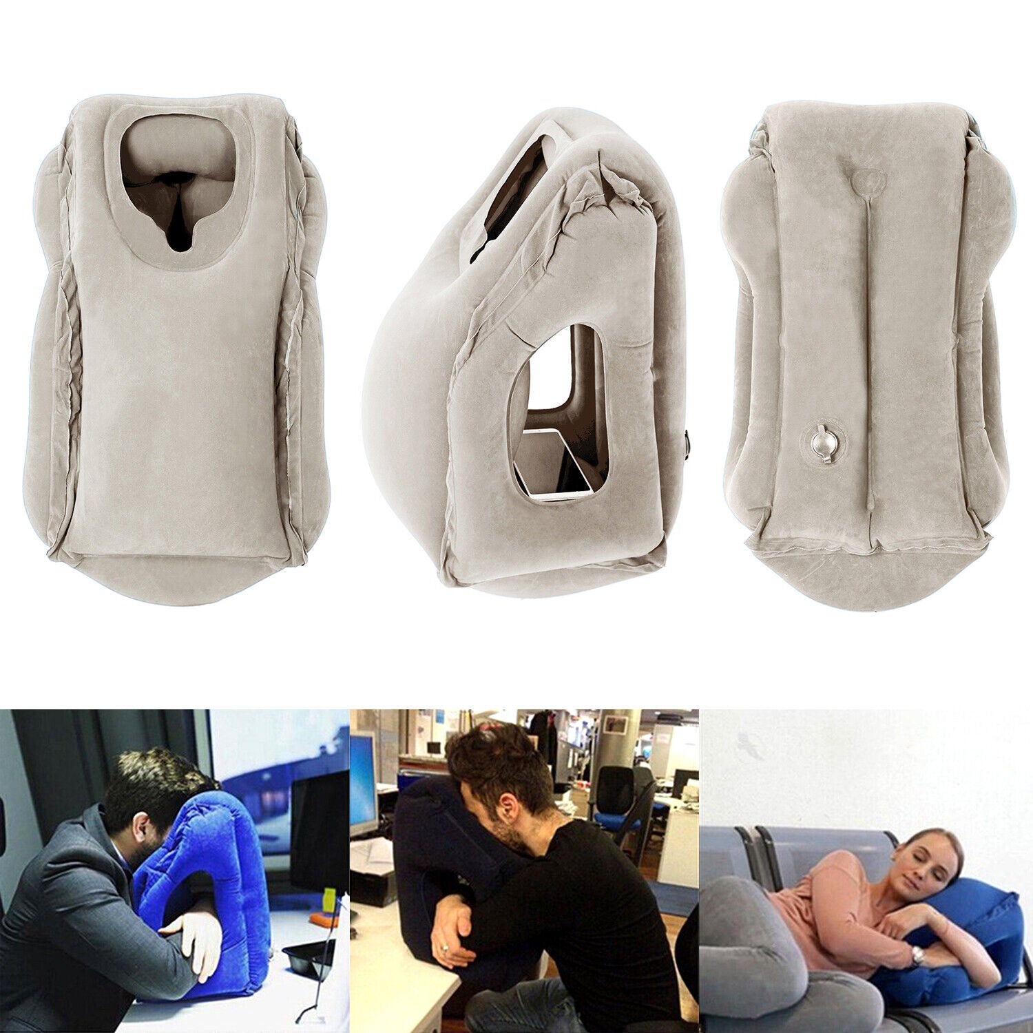 Inflatable Air Travel Pillow Airplane Office Nap Rest Neck Head Chin Cushion