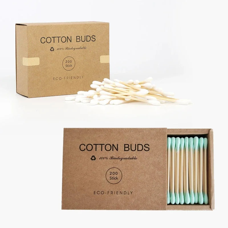 100/200Pcs/Box Bamboo Baby Cotton Swab Wood Sticks Soft Cotton Buds Cleaning of Ears Tampons Cotonete Pampons Health Beauty