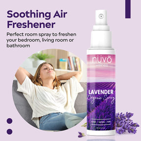 NUVO WELLNESS Travel Size Pillow Spray - Room, Linen & Deep Sleep Spray Made with Therapeutic Essential Oils - Organic French Lavender - (3.3Oz)